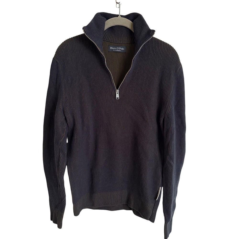 Marc O'Polo Mens Organic Cotton Wool Ribbed Quarter Zip Sweater Brown Large